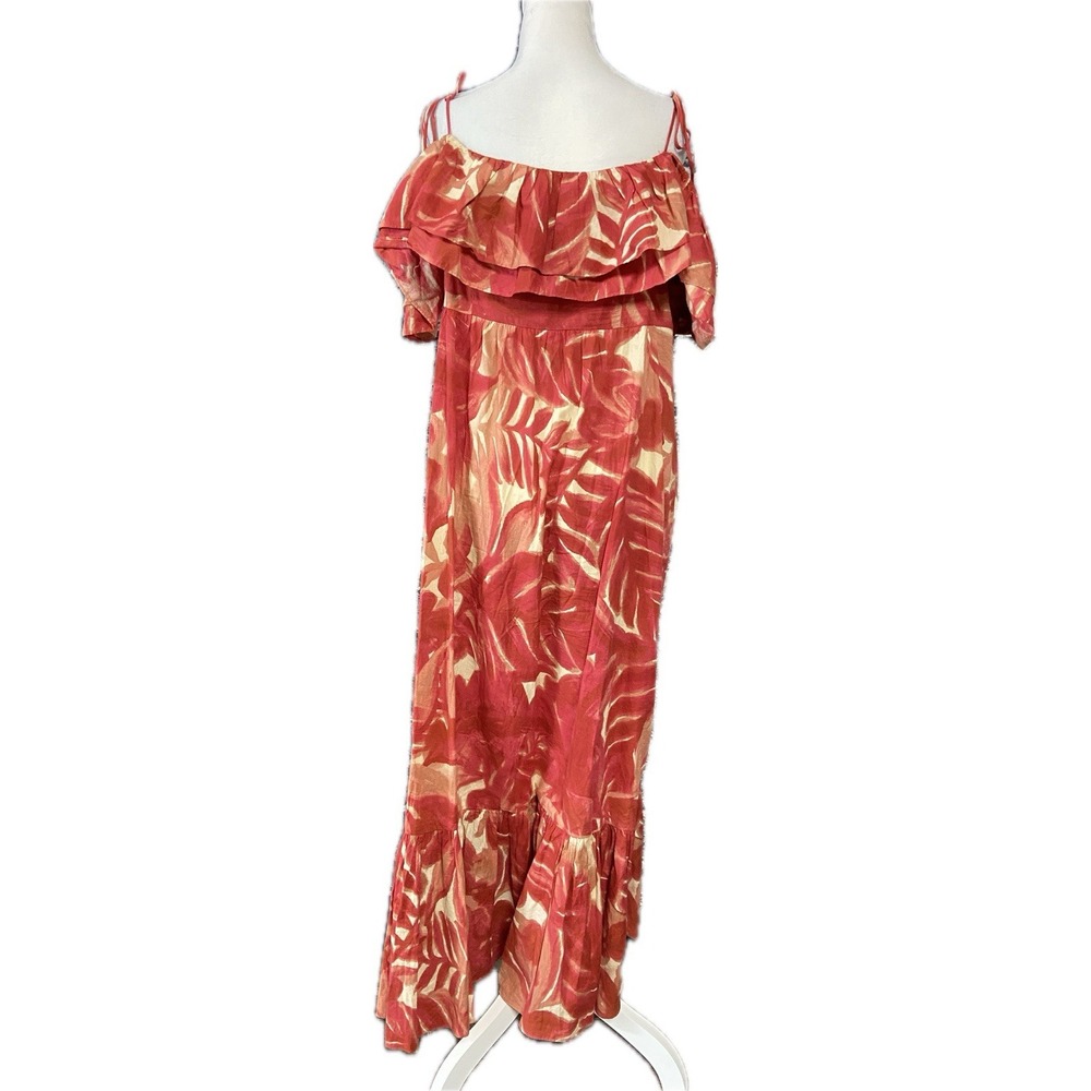 Zara Womens Dress Extra‎ Large Red Beige Midi Tropical Boho Summer Cotton Hawaii
